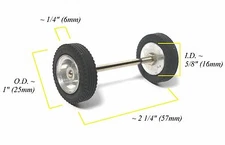 TRADESHIP 1/24 1/32 Slot Car 2 1/4" Axle +ALUMINUM FRONT END WHEELS +TIRES 5/40