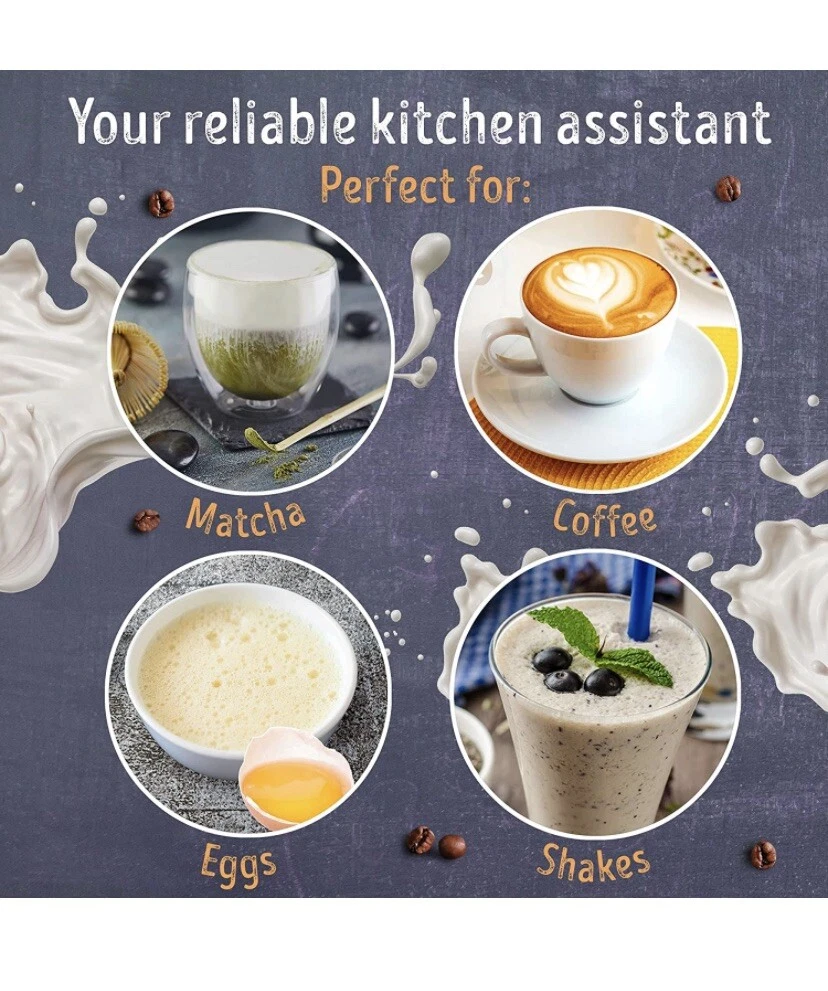 Milk Frother Handheld Foam Maker Mixer Whisk & Stand Premium Function. Durable