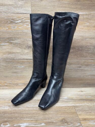 Cole Haan Black Leather Square Toe Knee High Boots Women's Size 6.5