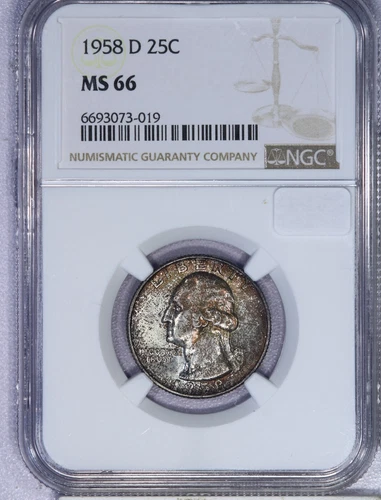 1958-D Washington Quarter 25c NGC MS66 - Handsomely Toned!