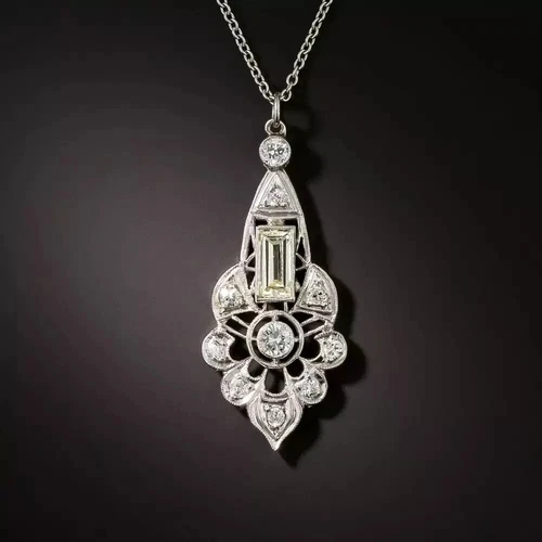 Art Deco Vintage Style 3Ct Lab Created Diamond Wedding 14K White Gold FN Pendant