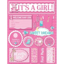 Scrapbooking Crafts Stickers 3D It's A Girl Heaven Sent First Photo Pink Bottle