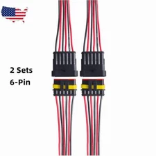 2 Sets Electrical Car 6-Pin 18AWG Wire Connector Male Female Plug Kit Waterproof