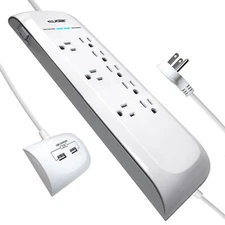 8 Outlet 25FT Surge Protector Power Strip with Separated 2 USB Ports Strip,White
