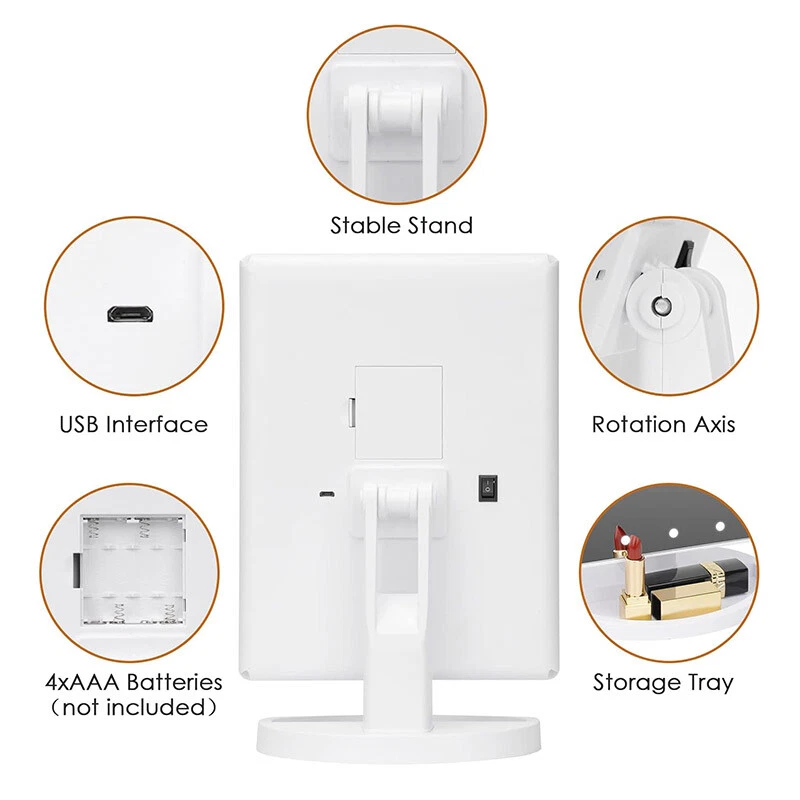 Espejo y luces de maquillaje LED, aumento de 10X/3X/2X, interruptor táctil, montaje para tocador Foto 4 de 4