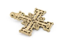 Harar Ethiopian Brass Cross Pendant 85x75mm African Large Hole Handmade