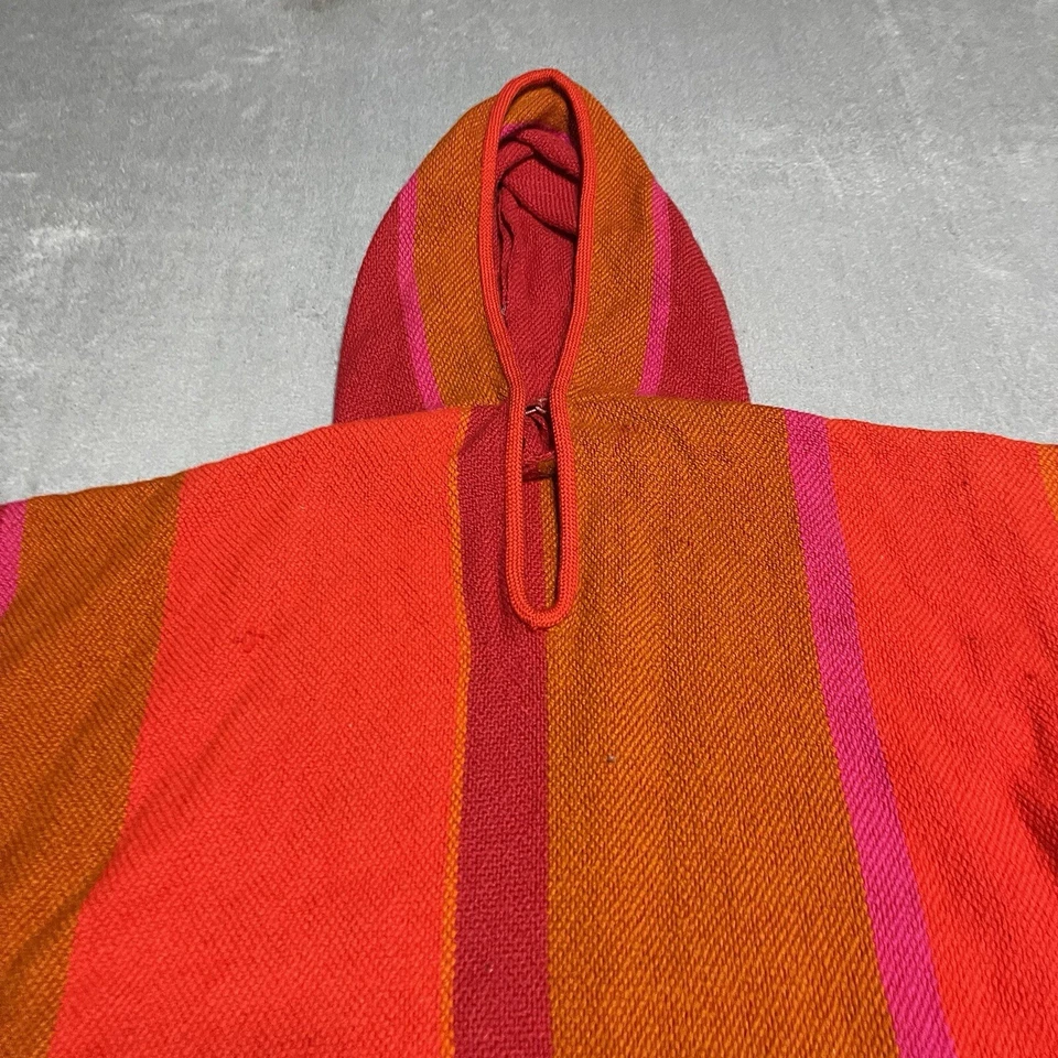 复古 70 年代 Parrot 面料 Alice Kagawa 连帽斗篷手工编织圣达菲近乎完好 — 第 3/4 张图片