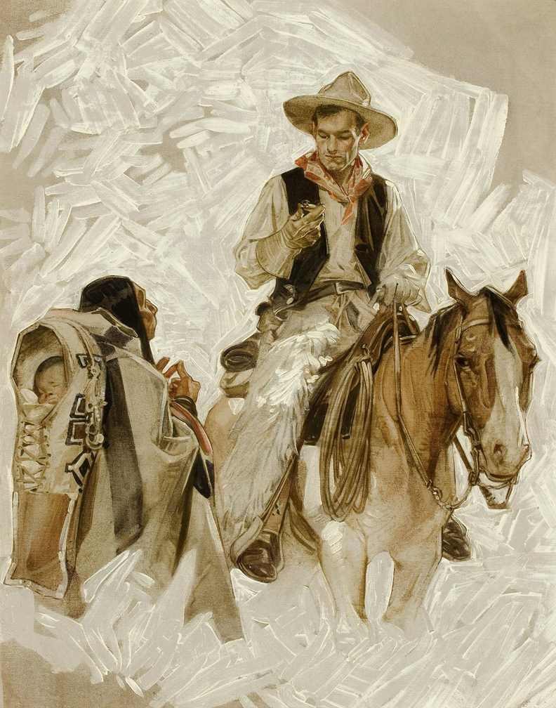 Joseph Christian Leyendecker Two O'Clock Cowboy With Watch Canvas