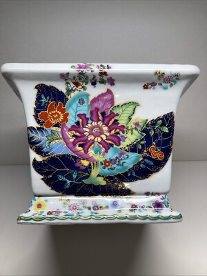 Porcelain Square Tobacco Leaf Motif 6  Planter Cachepot Beautiful