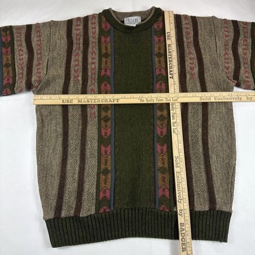 VTG Tosani Sweater Mens XL Grey Striped Textured Knit Cosby Biggie 90s Canada - Picture 3 of 5
