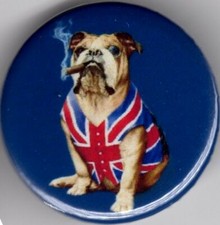 BRITISH BULLDOG Pin Button Badge - 25mm - UNION JACK WAISTCOAT - MOD - CIGAR