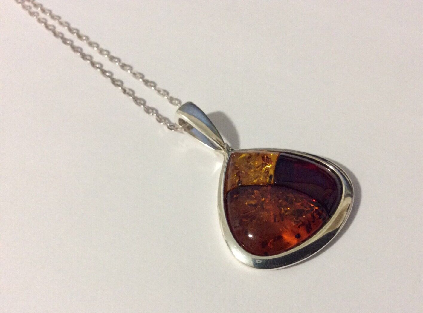 QVC PZ Poland 925 Sterling Silver Amber Pendant 18” Necklace