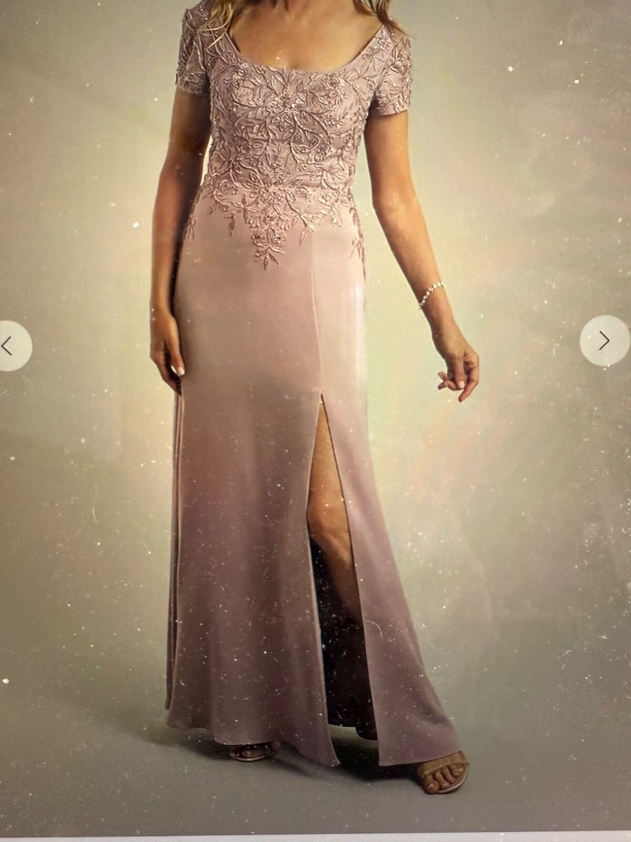 Oleg Cassini Short Sleeve Embroidered Satin A-Lines dress, color