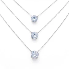 Solid 925 Sterling Silver Solitaire Round Brilliant CZ Pendant Necklace 16"-18"