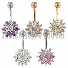 316L Stainless Steel Belly Button Ring CZ Gold Plated Navel Piercing Jewelry 14G