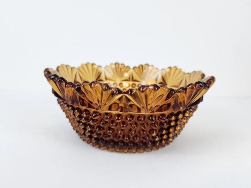 8" Imperial Glass-Ohio Early American Pointed Hobnail Amber Round Serving Bowl - 第 1/13 張圖片