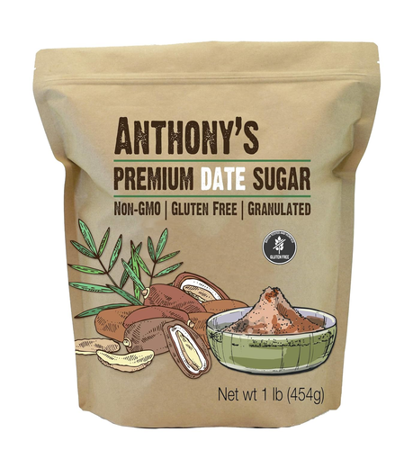 Anthonys Date Sugar 1 Lb - Gluten Free, Non GMO, Vegan, Granulated