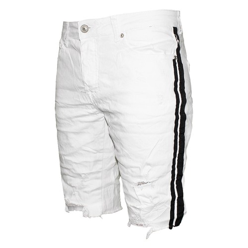 Bermuda Uomo Bianco Pantaloni Corti Casual Cotone Strappato Striscia Nera  SARANI | eBay