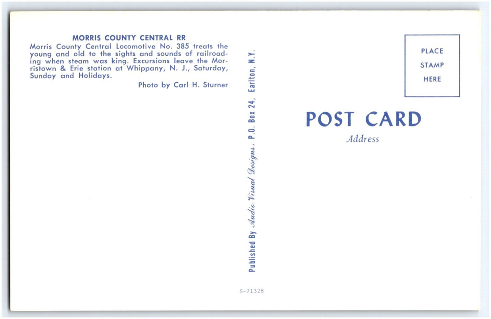 MORRIS COUNTY CENTRAL RAILROAD NO 385 WHIPPANY NEW JERSEY POSTCARD eBay