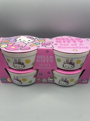 Hello Kitty Easter Bunny Spring Set Of 4 Round Ramekins By Zrike