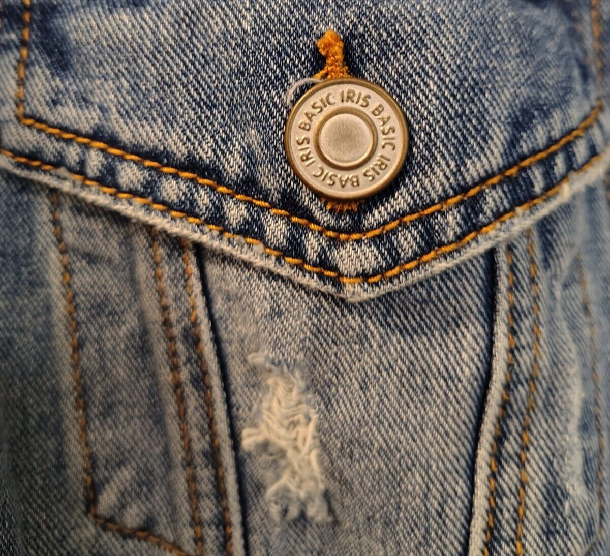 Iris Jean Jacket Distressed Button Down Women's S… - image 9