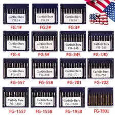 10Pcs Dental Tungsten Carbide Burs Drill Trimming & Finishing Round End Taper FG