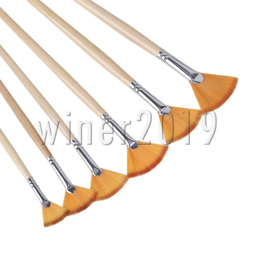 Nylon Hair Painting Brushes w/ 4" Wooden Handle Paint Stains Brush Pack of 7 - Photo 4/6