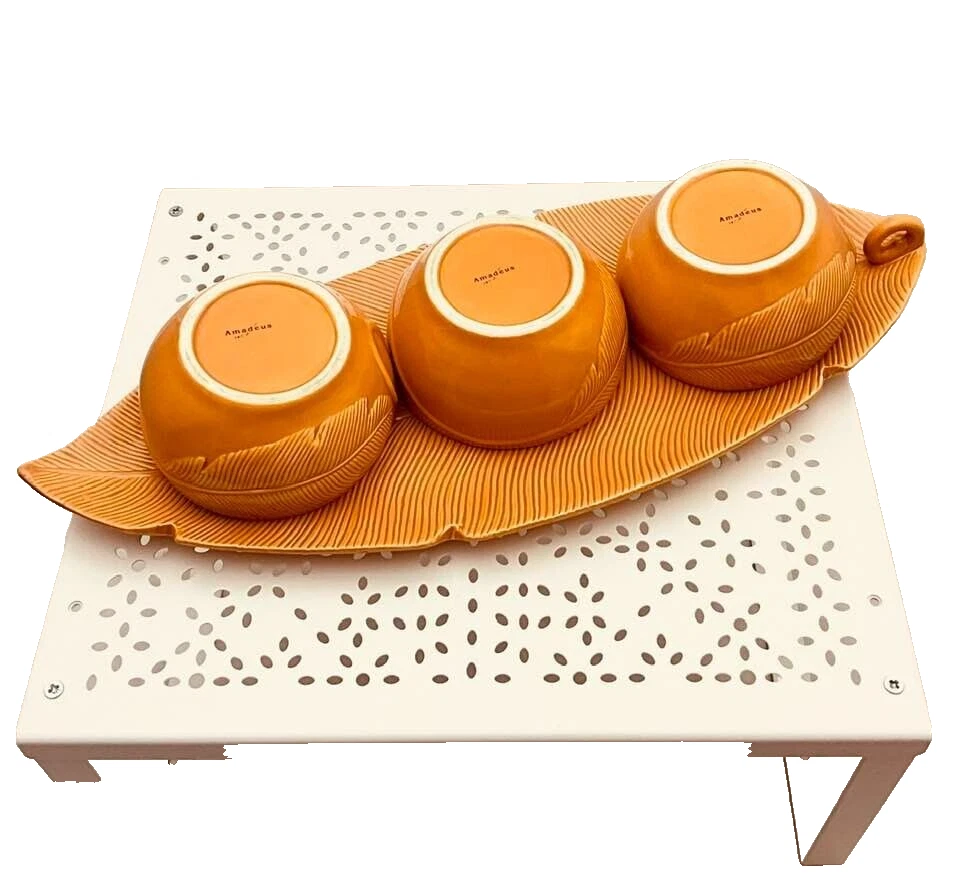 Amadéus plat apéro forme feuille orange avec 3 coupelles 40 x 16 cm env - Photo 4/4