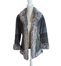 Vtg Y2k Giacca Womens Blue Patchwork Denim Penny Lane Faux Fur Jacket Coat M