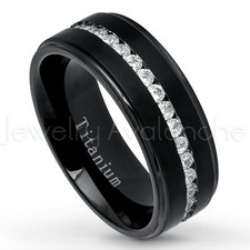 Black IP Comfort Fit Titanium Wedding Band, CZ Eternity Ring, Titanium Ring