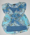 Girls Cute Fun Blue White Lined Top Shirt Blouse Floral Print Sz XL 16 School — photo 2