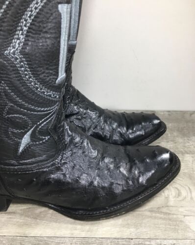 Luna Smooth Ostrich Black Leather Cowboy Western Roper Mens Boots Size 10 US - Picture 3 of 12