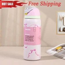 In U.S-Owala 32oz Water Bottle Tied and True Pink Bows Limited Edition