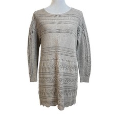 Sundance Silk Blend Open Knit Sweater Dress Women’s Petite S Beige Midi Boho