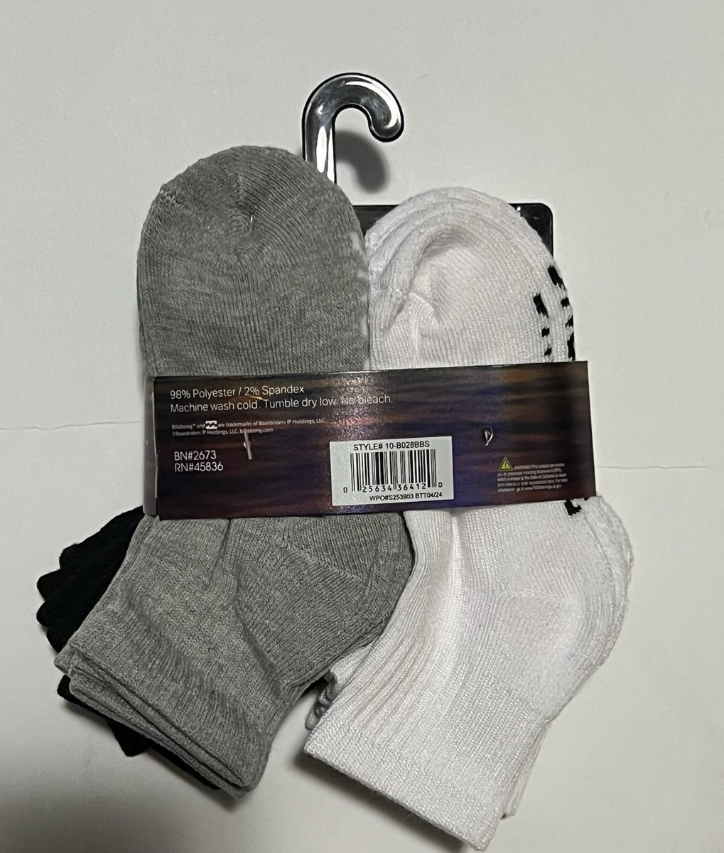 Billabong Boys Cushioned Quarter Socks 10 Pack White Black Gray
