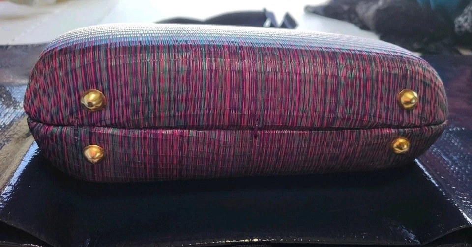 Bolso de Mano Vintage BEQUIZO Multicolor Estuche Rígido Buntal Buri Paja 1960 FILIPINAS Foto 4 de 4