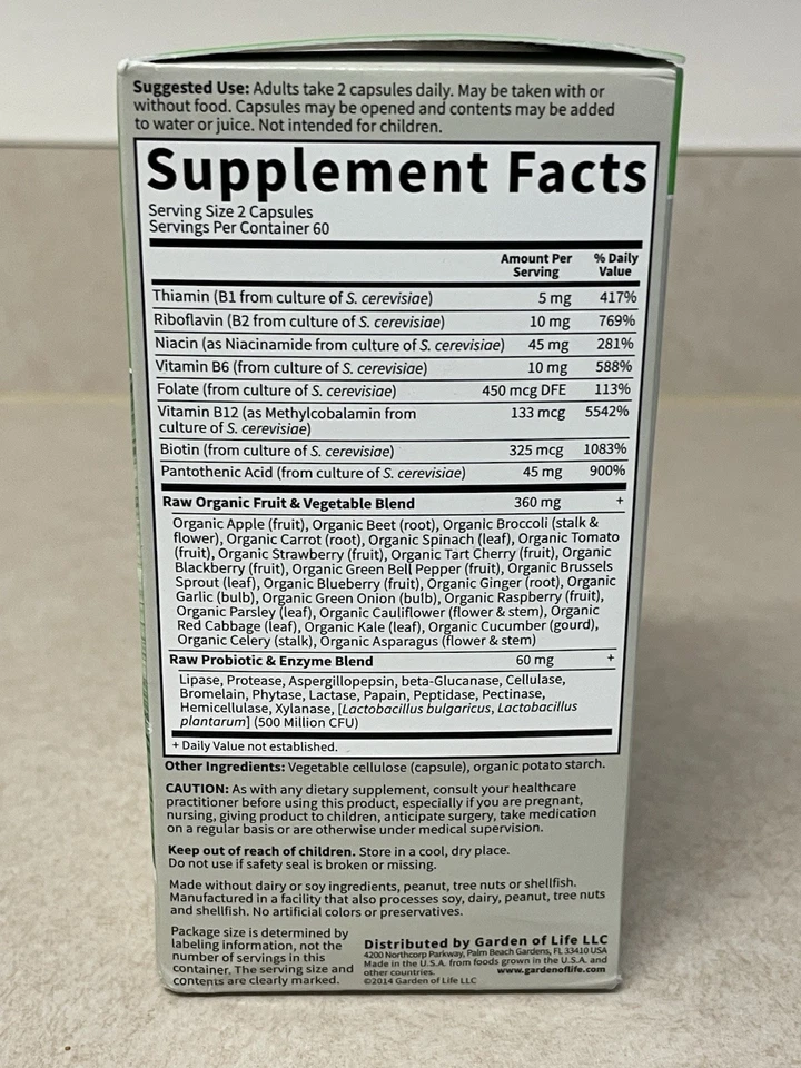 Garden of Life Vitamin Code Complejo B Crudo 120 Cápsulas Veganas Sin Gluten, Kosher, Sin Foto 3 de 4