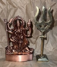 Vintage Hindu Devotional Objects; Kali Maa Goddess and Shiva Trishul Trident