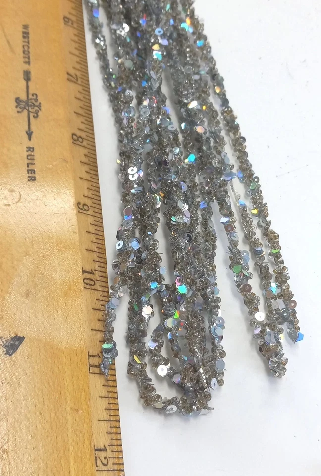 Vtg Silver Sequined Bead Tassel Ornament Lot 6 Hanukkah Christmas Decoration 11" - Image 2 of 4