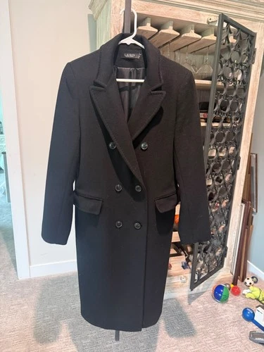 Lauren Ralph Lauren Black Wool Blend Double Breasted Long Overcoat Pockets 38 image 2