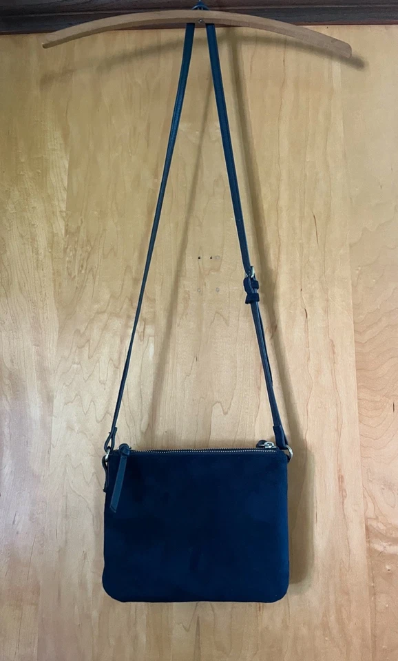 BOLSO BANDOLERA ANTIGUO AZUL MARINO DE LONA A RAYAS Y CUERO AZUL MARINO IMITACIÓN GAMUZA Foto 2 de 4