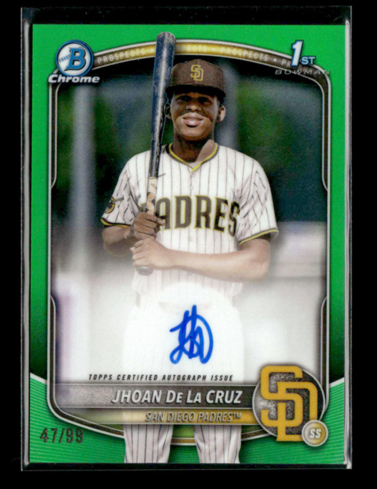 Jhoan De La Cruz 2025 Bowman Chrome 1st Auto Green 47/99 Chrome Prospects