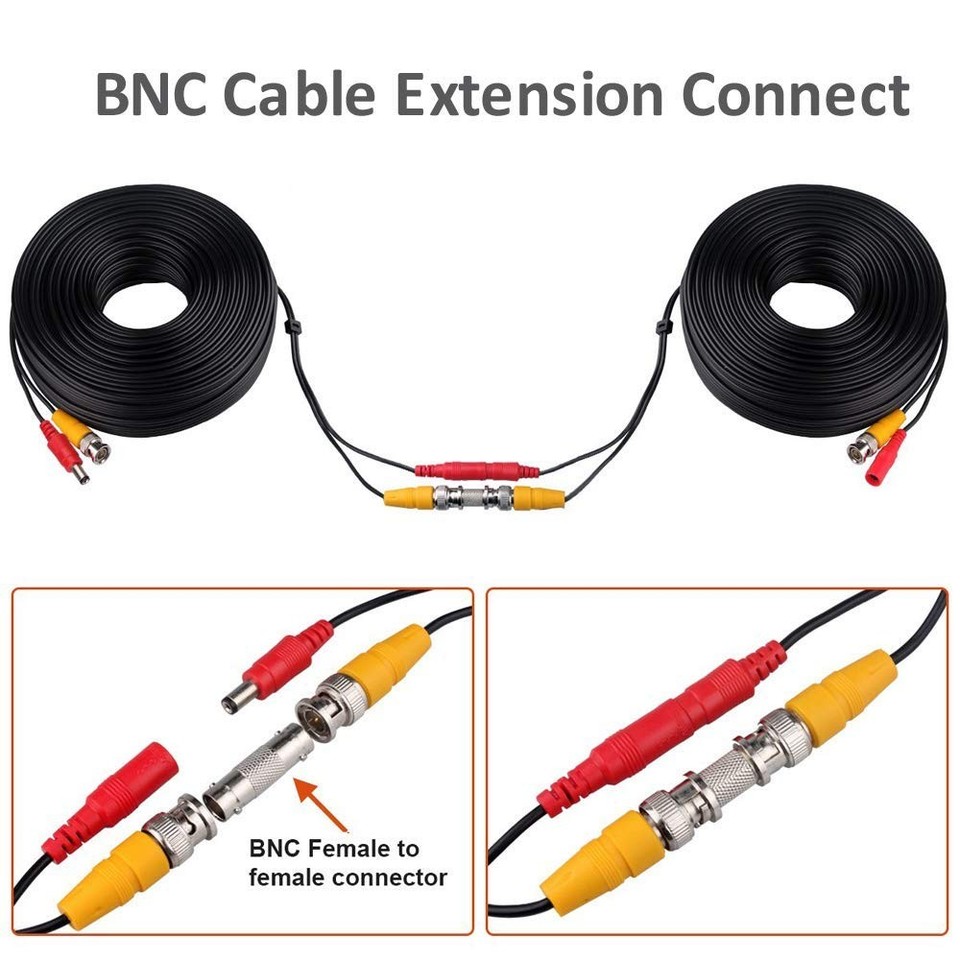 8-Pack 50ft CCTV DVR Security Camera Power Cable BNC Connectors, 100 ...