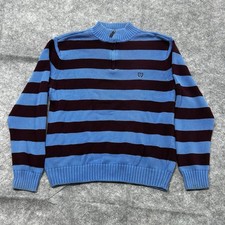 Chaps Cotton Sweater Mens XL Blue Striped Long Sleeve 1/4 Zip Pullover