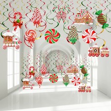 30 Pcs Christmas Hanging Swirl Decoration Candy Theme Hanging Decorations Chr...