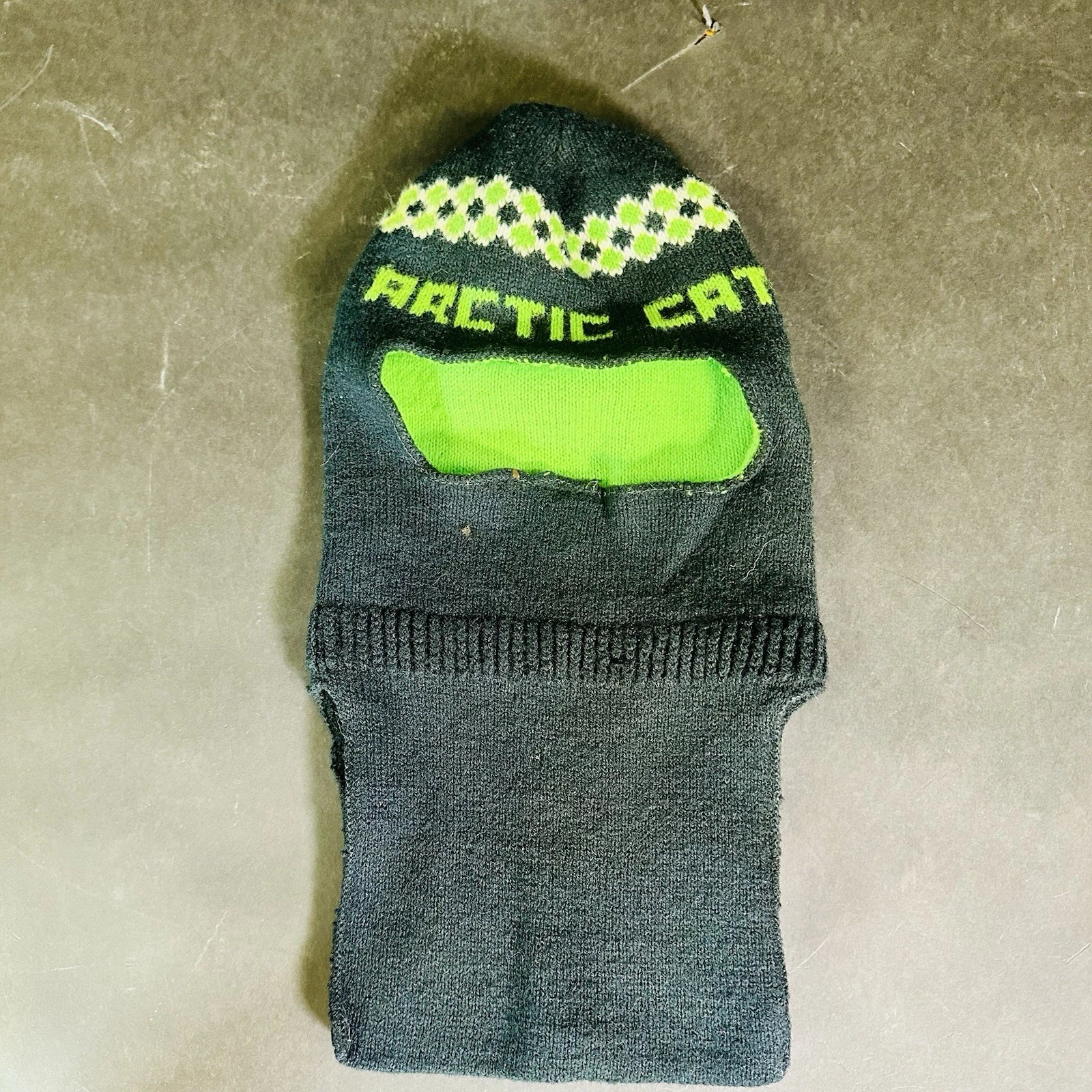 Arctic Cat Knit Balaclava Ski Mask VTG Hat Snowmobile Black Green 80s Beanie EUC