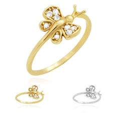 14K Yellow Gold White Butterfly Midi Knuckle Ring 0.30Ct