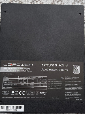 Netzteil 1200Watt LC POWER 1200 V2,4 Platinium Series 80+ refurbished neuwertig