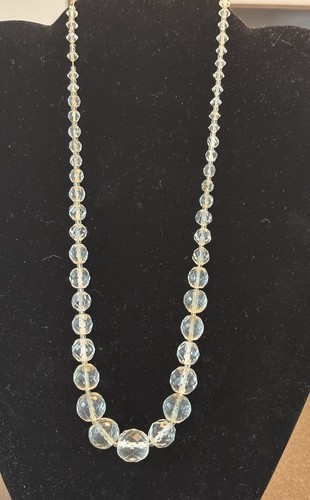 Vintage Art Deco Rock Crystal Quartz Faceted Bead Graduated Necklace 19"