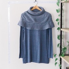 Soft Surroundings Dusty Blue Cowl Neck Cape Sweater Wool Alpaca Blend Size M